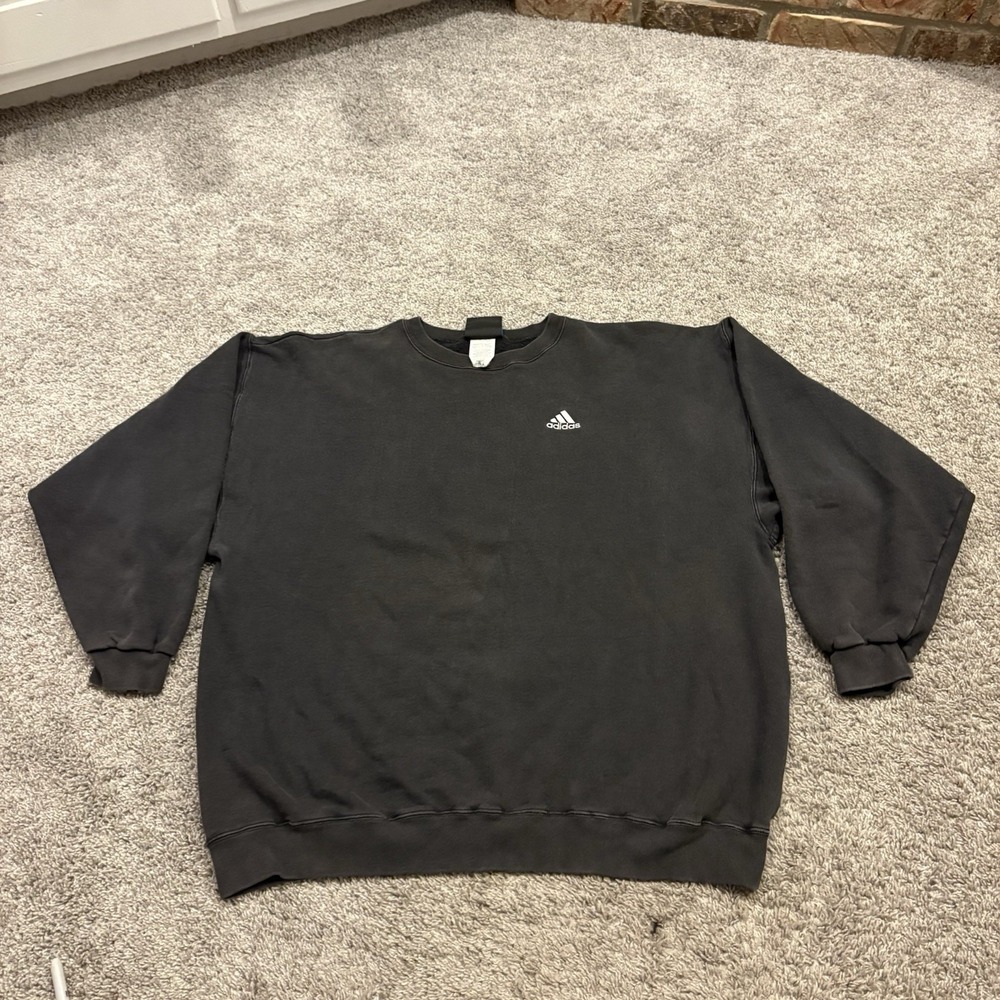 Vintage Adidas Team Sweatshirt Mens XXL Black Embroidered Logo Pullover Sweater